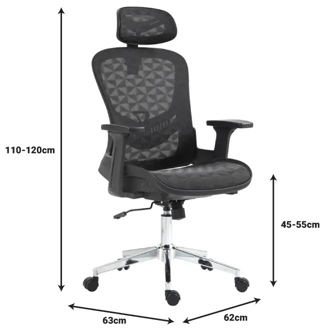 Καρέκλα γραφείου εργασίας Mergi pakoworld μαύρο mesh 62x63x120εκ - 275-000019