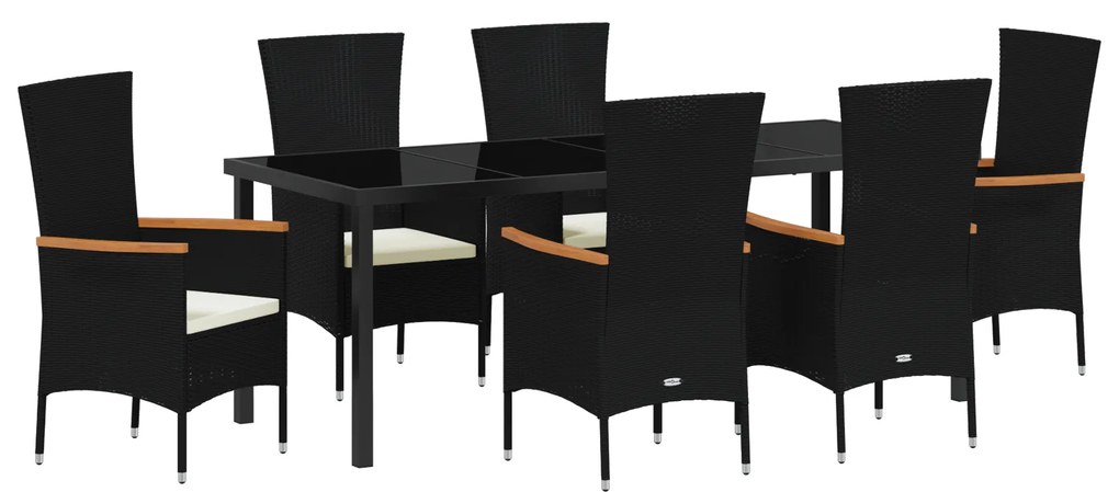 vidaXL Σετ Γεύματος Κήπου με Μαξιλάρια 7 pcs Μαύρο 200 x 80 x 73 εκ