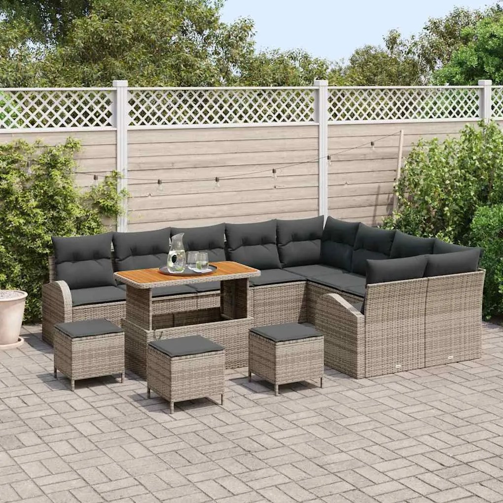 vidaXL Σετ Καναπέ Κήπου με μαξιλάρι 13 pcs Γκρι Πολυ ράταν