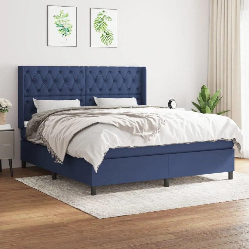 vidaXL Κρεβάτι Boxspring με Στρώμα Μπλε 160x200 εκ. Υφασμάτινο