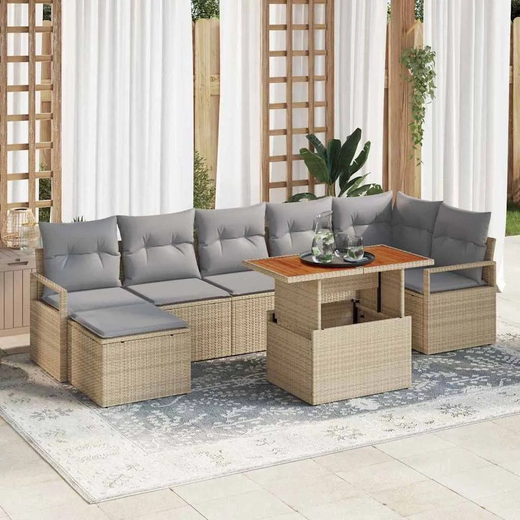 vidaXL Σέτ φαγητού για κήπο με μαξιλάρι 8 pcs Μπεζ, Γκρι