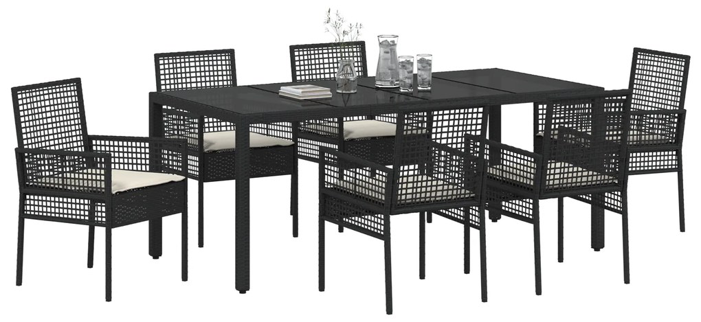 vidaXL Σέτ φαγητού για κήπο 7 pcs Μαύρο 190 x 90 x 75 cm