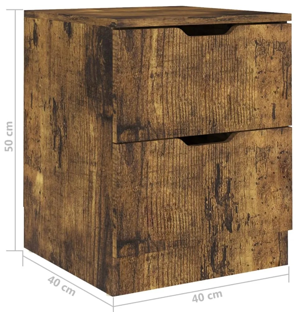 vidaXL Κομοδίνα 2 τεμ. Καπνιστή Δρυς 40 x 40 x 50 εκ. Επεξεργ. Ξύλο