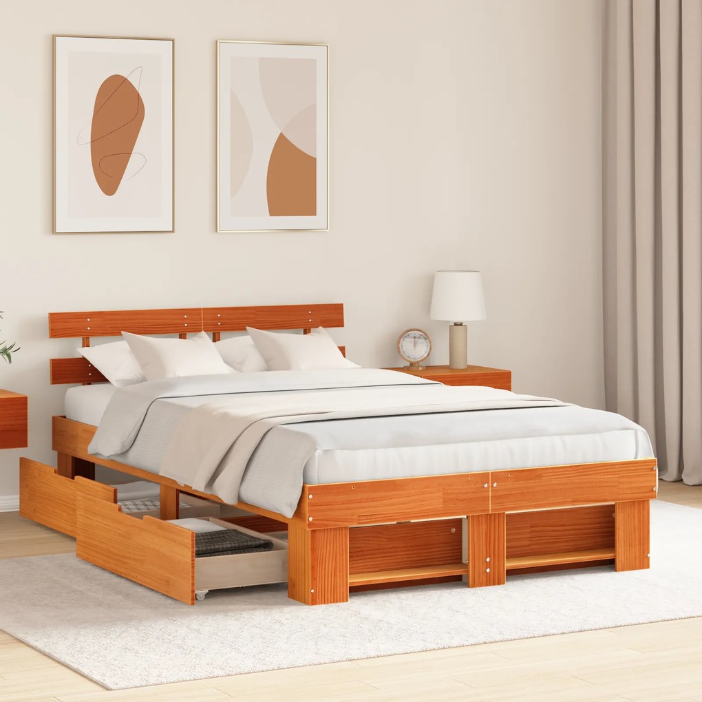 vidaXL Σκελετός Κρεβατιού Καφέ κεριού 120 x 190 cm Μασίφ ξύλο πεύκου
