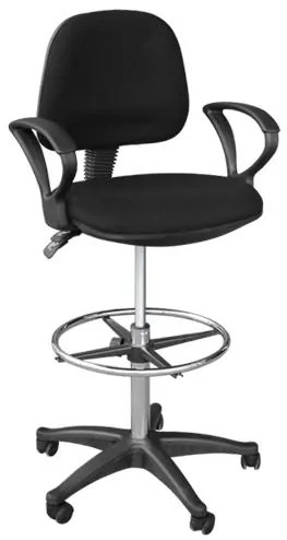 WOODWELL BF501 Σκαμπό Reception - Ταμείου με Πλάτη και Μπράτσα, Ύφασμα Μαύρο 62x60x100/122cm ΕΟ206,7