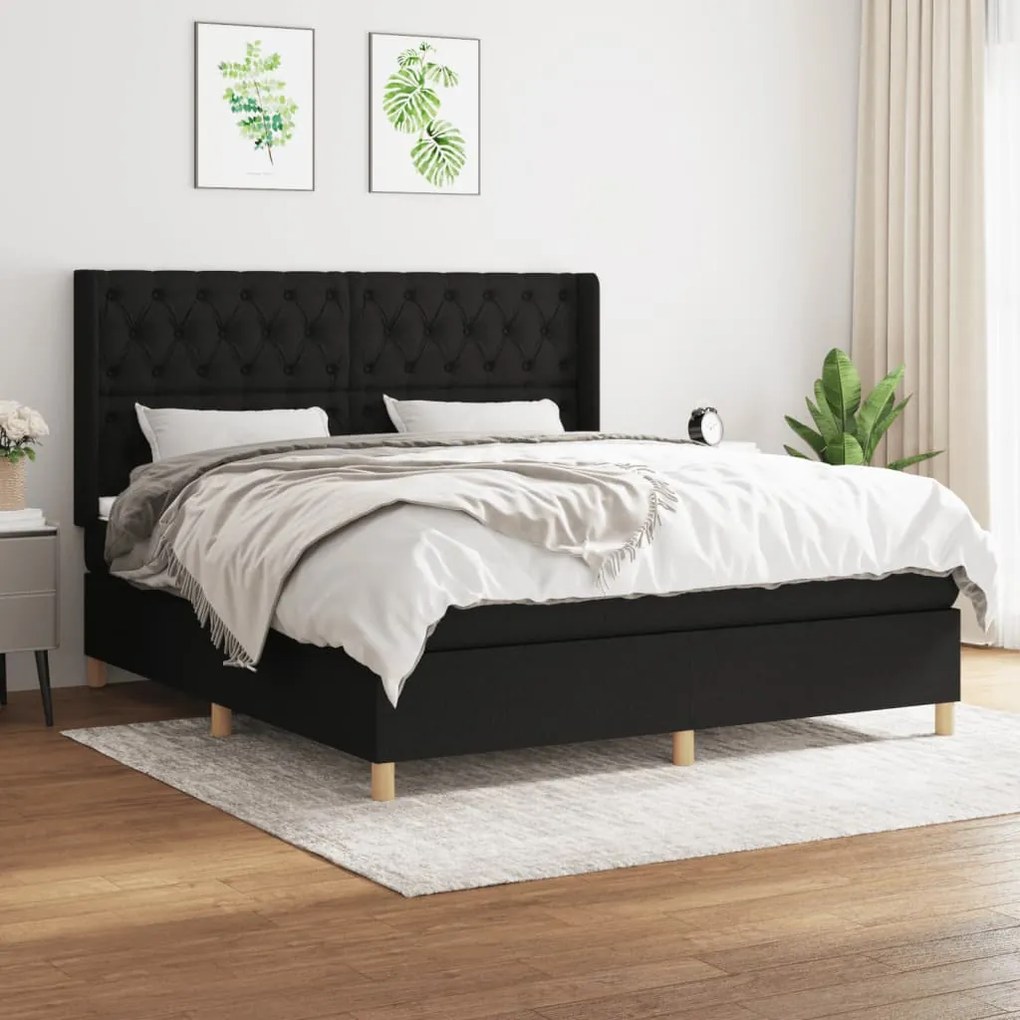 Κρεβάτι Boxspring με Στρώμα Μαύρο 160x200 εκ. Υφασμάτινο