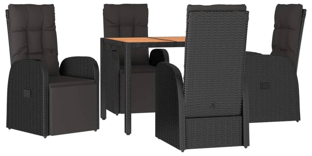 vidaXL Σετ Τραπεζαρίας Κήπου 5 τεμ. Μαύρο Συνθετικό Ρατάν/Ξύλο Ακακίας