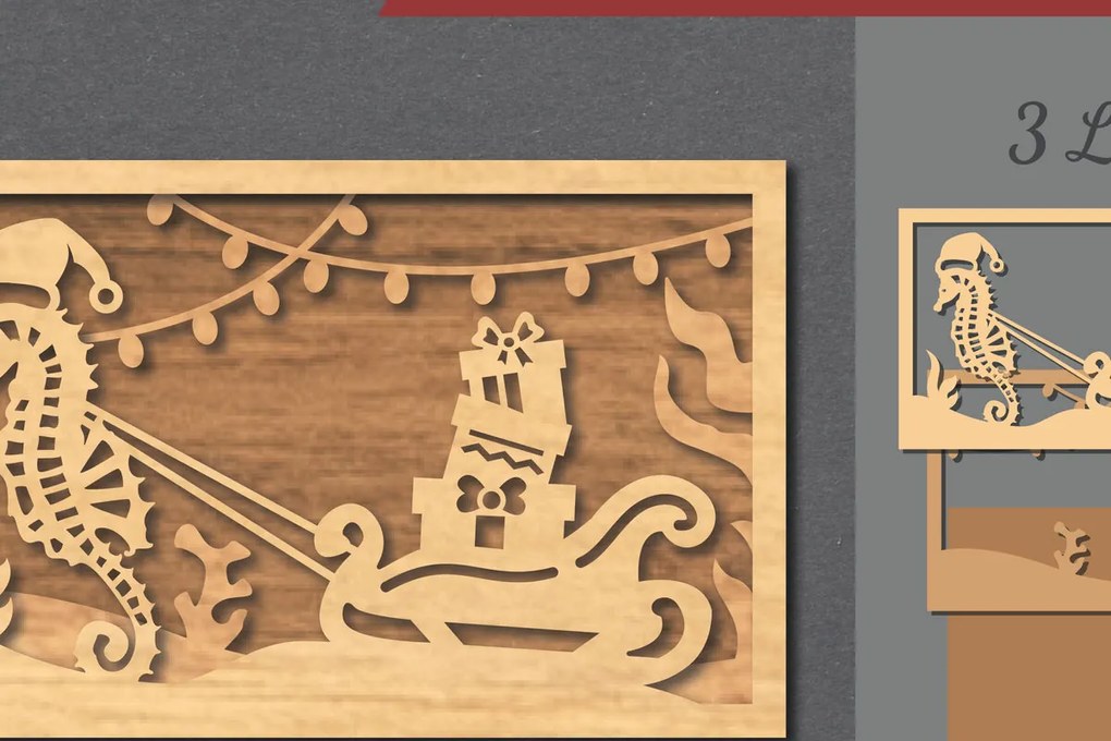 Σετ των 2 Intra απο ξύλο plywood 3mm-4mm πάχος – Υποβρύχια χριστουγεννιάτικη σκηνή κοπής με λέιζερ Δίασταση  20x20 cm INTRAFABR-112551846