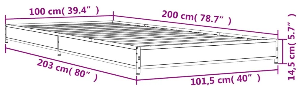 Πλαίσιο Κρεβατιού Sonoma Δρυς 100x200 εκ. Επεξ. Ξύλο &amp; Μέταλλο - Καφέ