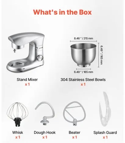 VEVOR Stand Mixer, 4.2 L Electric Kitchen Mixer, 1500W Dough-Mixer, 10 + Pulse Speeds Tilt-head Food-Mixer with Stainless Steel Bowl, Dough Hook, Whisk, Beater, for Baking, Mixing, Whipping & Kneading