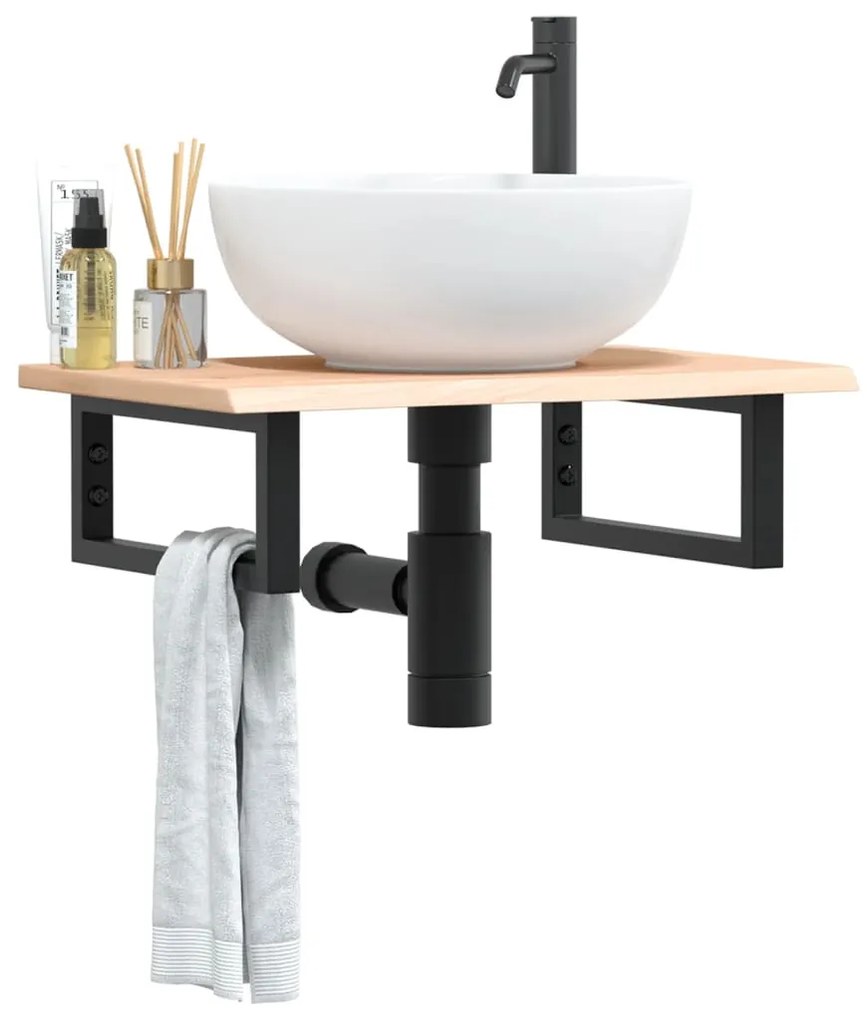 Ράφι Νιπτήρα Τοίχου από Ατσάλι / Μασίφ Ξύλο Δρυός