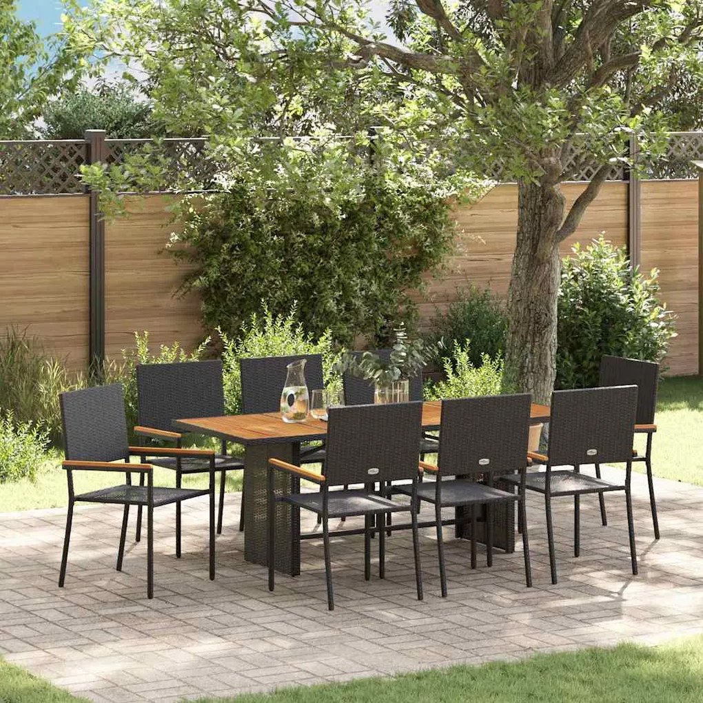vidaXL Σέτ φαγητού για κήπο 9 pcs Μαύρο, Καφέ 190 x 80 x 75 εκ.
