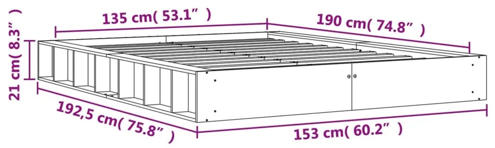 Σκελετός Κρεβ. Χωρίς Στρώμα Καφέ Κεριού 135x190 εκ Μασίφ Πεύκο - Καφέ