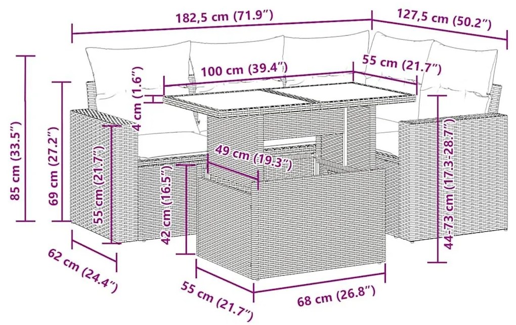 Σετ Καναπέ Κήπου 5 Τεμαχίων Μαύρο Συνθετικό Ρατάν με Μαξιλάρια - Μαύρο