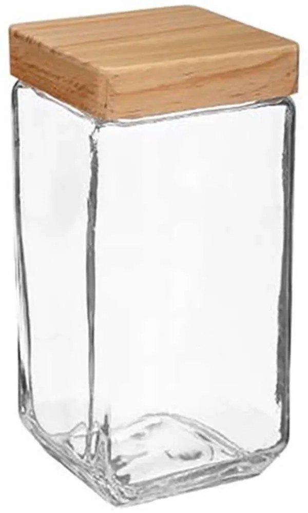 Δοχείο Γυάλινο Με Ξύλινο Καπάκι 07.167798 2lt 11Χ11Χ22,5cm Clear Ξύλο,Γυαλί