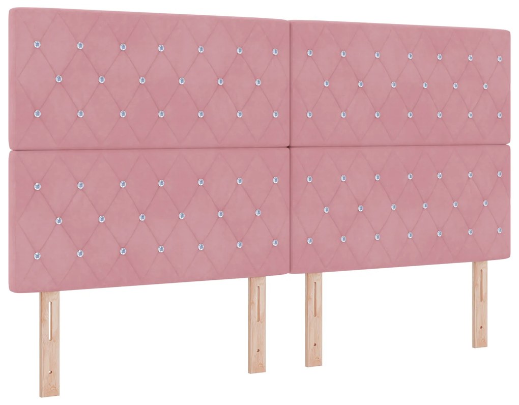 vidaXL κρεβάτι Box Spring με στρώμα & LED ροζ 180x200 εκ. βελούδο