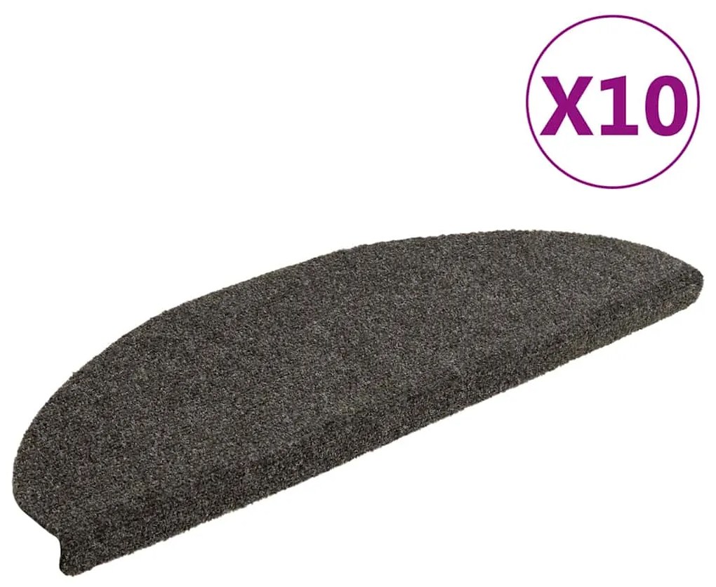 vidaXL Πατάκια Σκάλας Αυτοκόλ. 10 τεμ Ανθρακί 65x21x4 εκ Βελονιασμένο