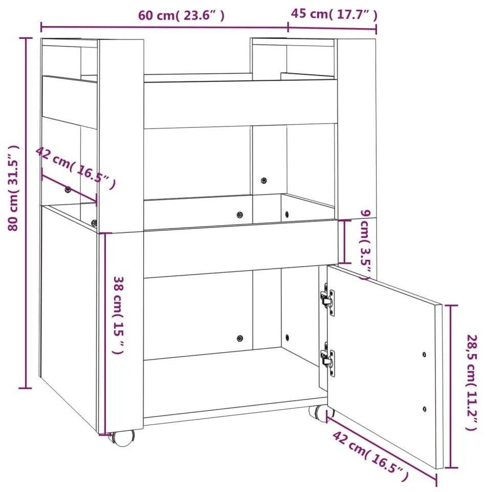 Τρόλεϊ Κουζίνας Sonoma δρυς 60x45x80 εκ. από Επεξεργασμένο Ξύλο - Καφέ