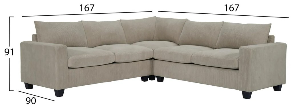 Γωνιακός Καναπές CALDER σε Μπέζ Ύφασμα 254x254x91Υεκ. 254x254x91 εκ.
