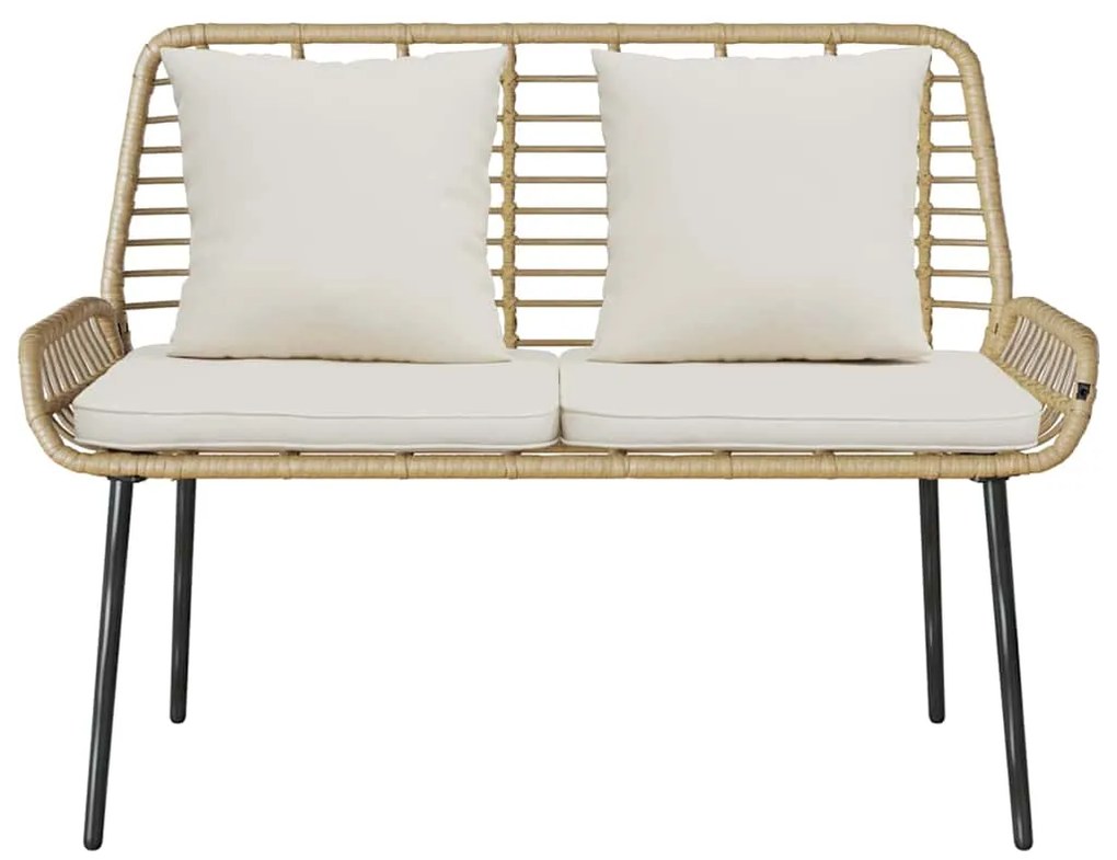 vidaXL Παγκάκι κήπου Καφέ, Μαύρο, Κρέμα Πολυ rattan, ατσάλι