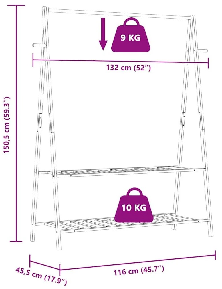 Κρεμάστρα Ρούχων με Ράφια 132x45,5x150,5 εκ. Μπαμπού - Καφέ