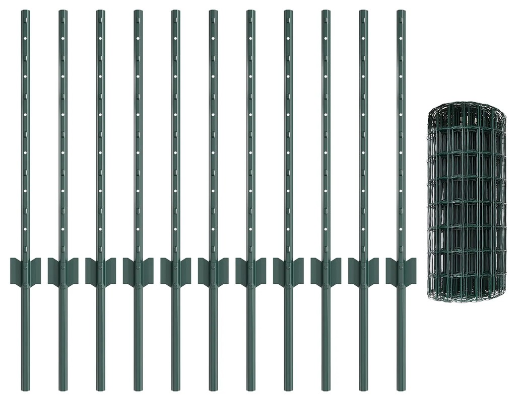 vidaXL Ευρωπαϊκή Επί Fence με 11 U Posts Πράσινο 0,6x25 μ Ατσάλι