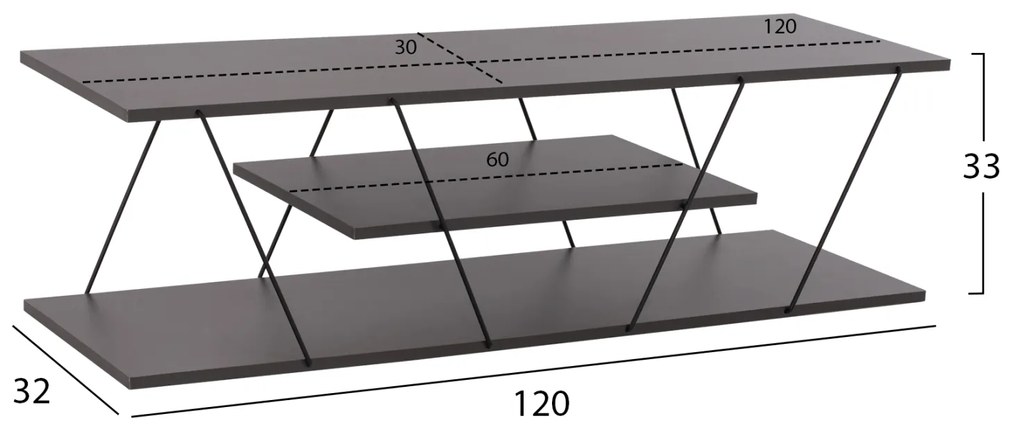 ΕΠΙΠΛΟ ΤΗΛΕΟΡΑΣΗΣ TARS HM8922.20 ΜΕΛΑΜΙΝΗ ΓΚΡΙ 120x32x33Yεκ. (1 Τεμμάχια)