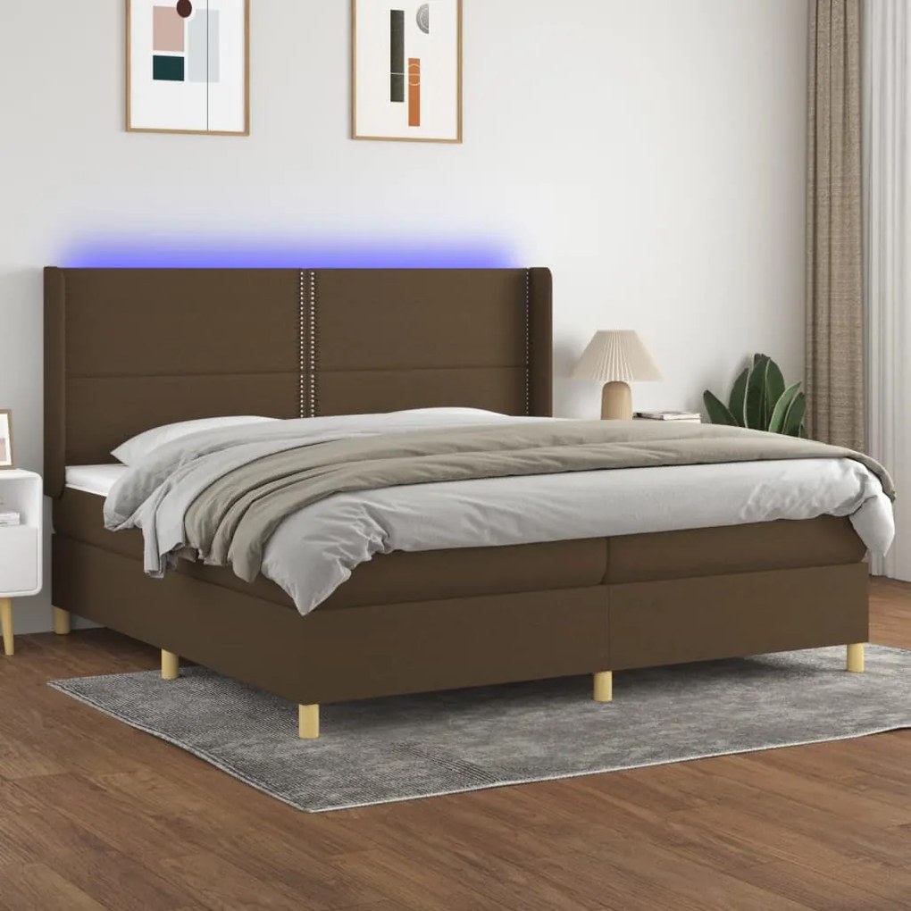 Κρεβάτι Boxspring με Στρώμα &amp; LED Σκ.Καφέ 200x200εκ. Υφασμάτινο