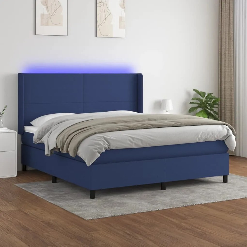 vidaXL Κρεβάτι Boxspring με Στρώμα & LED Μπλε 160x200 εκ. Υφασμάτινο