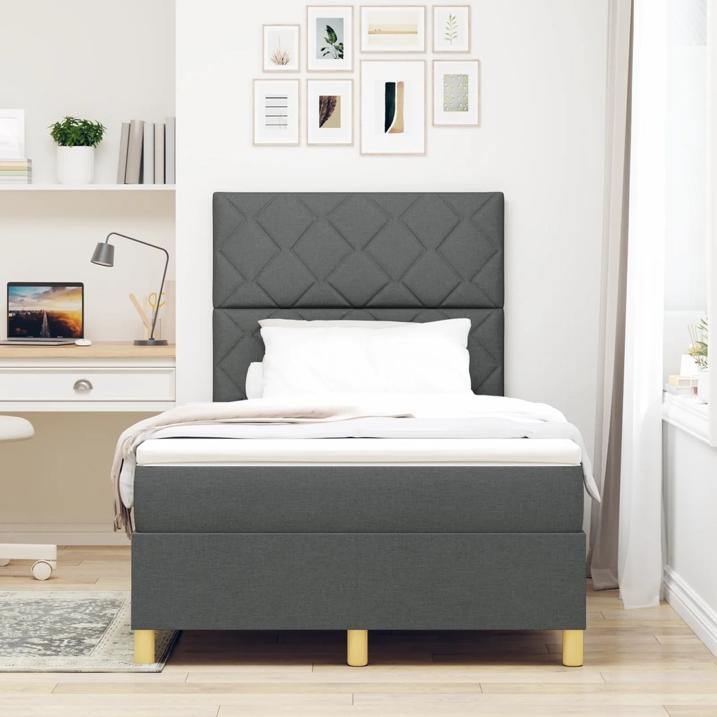 vidaXL Κρεβάτι Box Spring της με στρώμα & LED σκούρο γκρι 120x200 εκ. ύφασμα