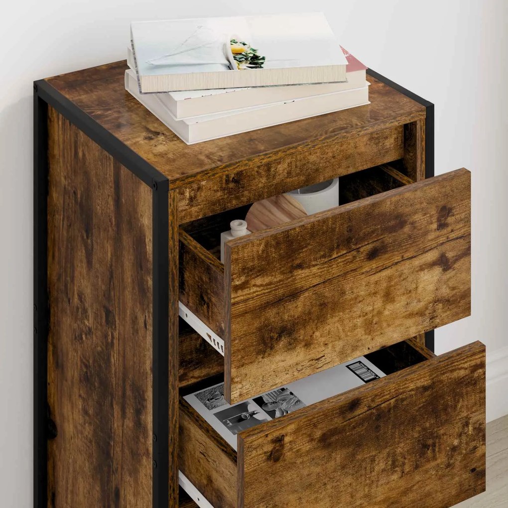 vidaXL Πλαϊνό γραφείο με συρτάρι Καπνιστό Δρύς 42 x 36 x 75.5 εκ.