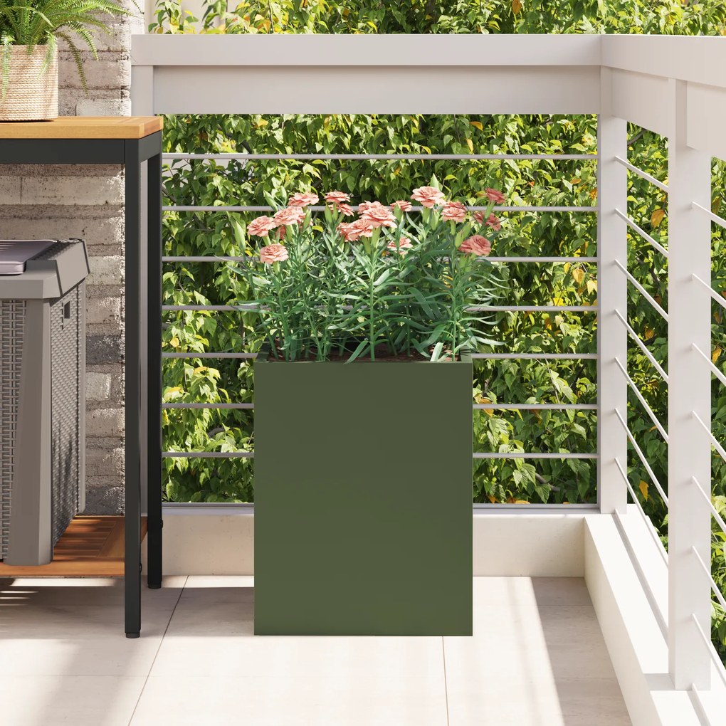 vidaXL Γλάστρα Κήπου Ελαιόχρωμο 50 x 32 x 40 εκ Κρύα έλαση από χάλυβα