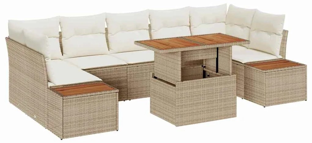 vidaXL Σετ Καναπέ Κήπου με αποθήκευση 8 pcs Μπεζ Πολυ ράταν