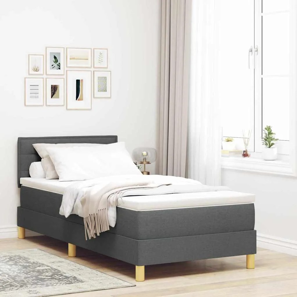 vidaXL Κρεβάτι box spring με στρώμα Σκούρο γκρι 90 x 190 cm ύφασμα