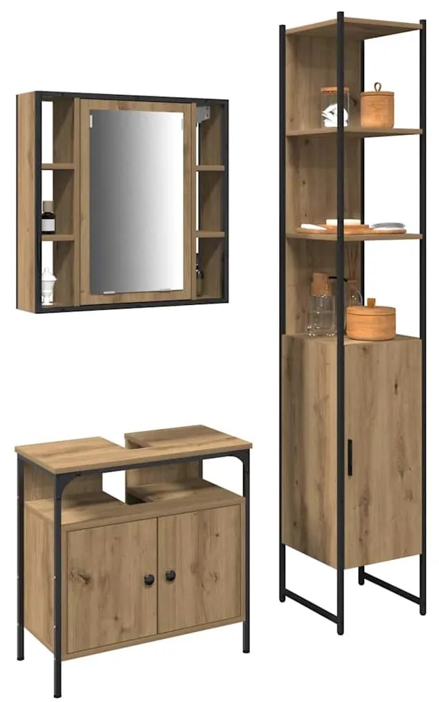vidaXL Σετ Ντουλαπιών Μπάνιου 3 pcs artisan δρυς 33 x 33 x 185.5 εκ