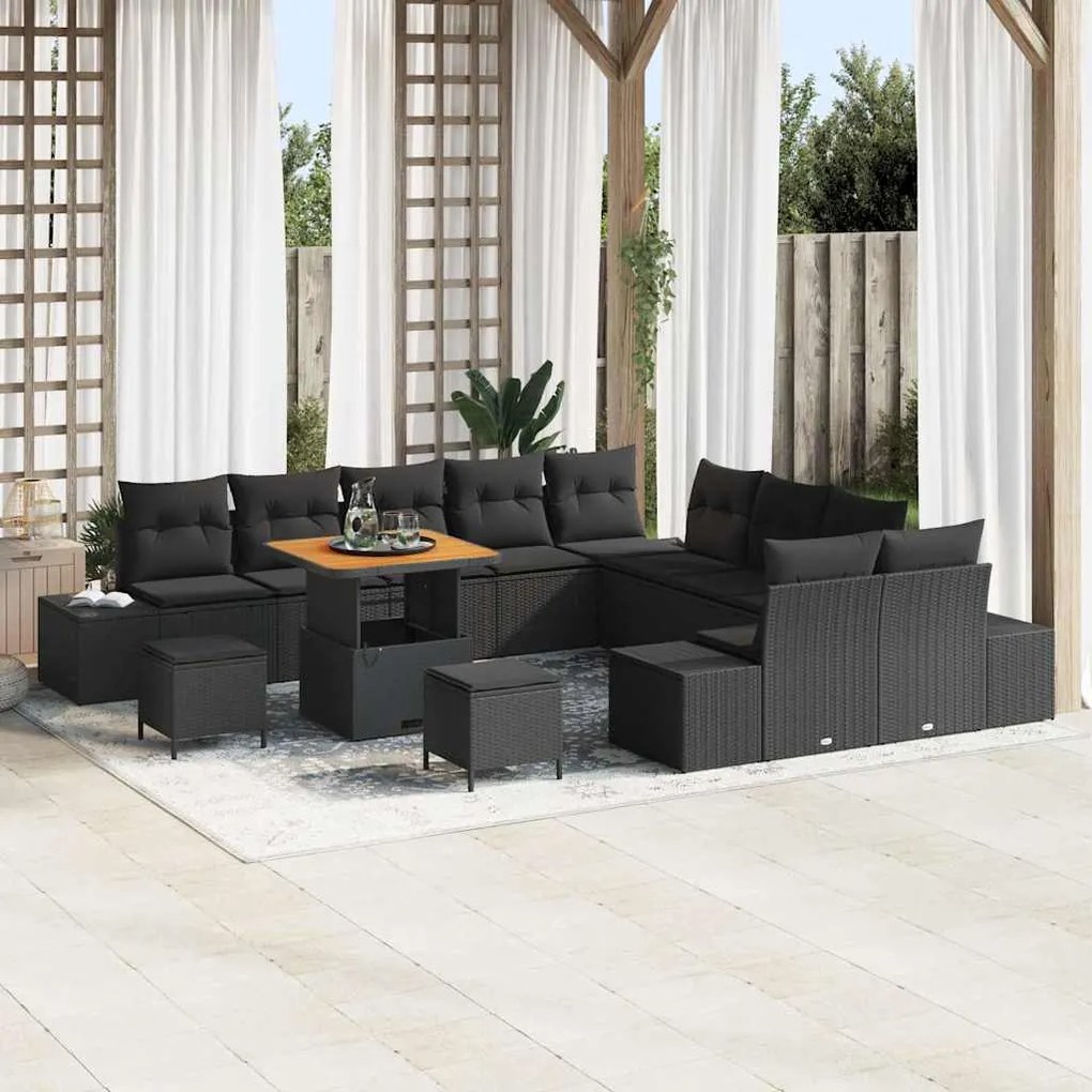 vidaXL Σετ Καναπέ Κήπου με μαξιλάρι 13 pcs Μαύρο Πολυ ράταν