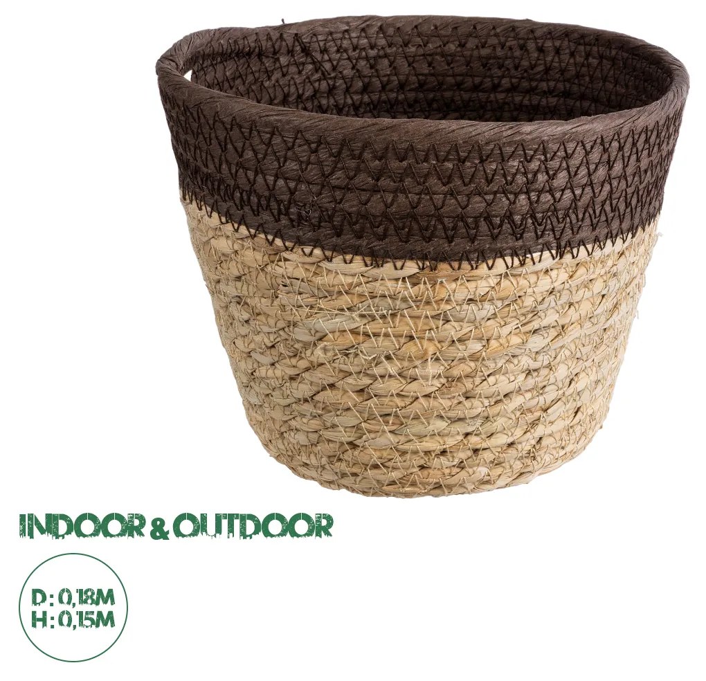 Artificial Garden LEFKADA 20574 Διακοσμητικό Πλεκτό Κασπώ Γλάστρα - Flower Pot Μπεζ με Καφέ Φ18 x Υ15cm