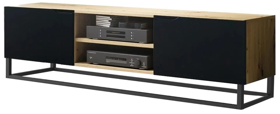 Σύνθετο τηλεόρασης LOFTIA, με 2 ντουλάπια, μαύρο μάτ με ξύλο 160x52x37cm-BOG1447