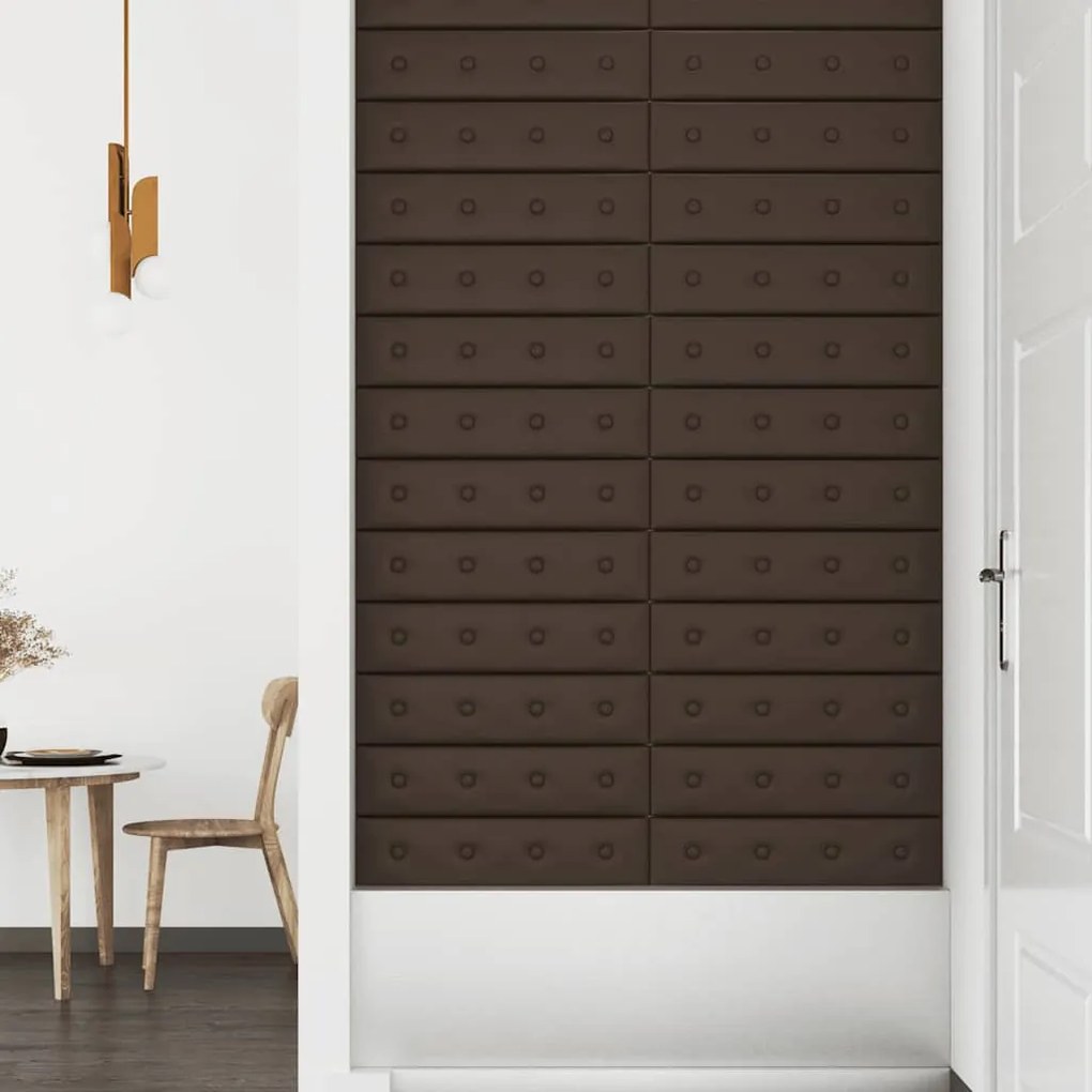 vidaXL Πάνελ Τοίχου 12 τεμ. καφέ 60 x 15 εκ. 1,08 μ² Συνθετικό Δέρμα