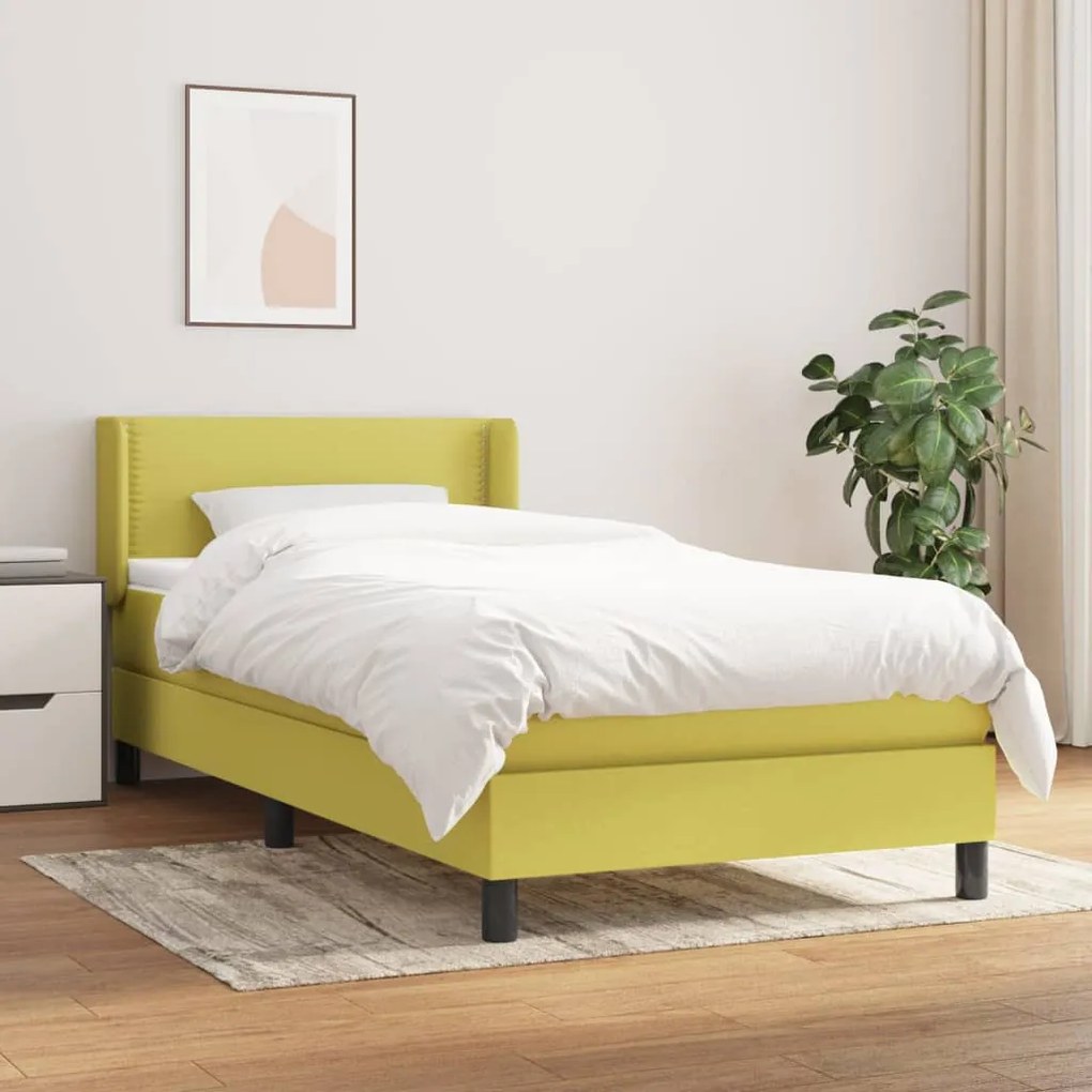 vidaXL Κρεβάτι Boxspring με Στρώμα Πράσινο 100 x 200 εκ. Υφασμάτινο