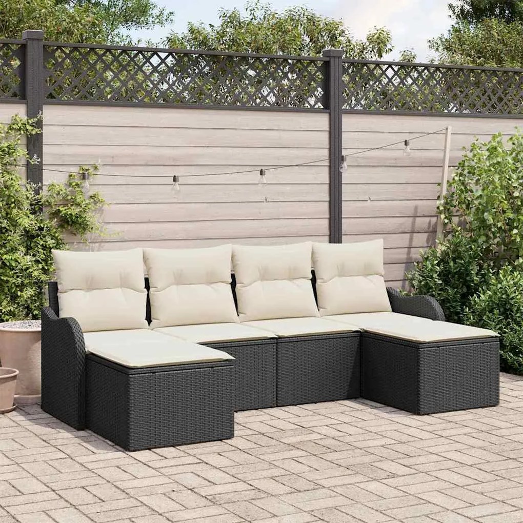 vidaXL Σετ Καναπέ Κήπου με μαξιλάρι 6 pcs Μαύρος, λευκός Πολυ ράταν