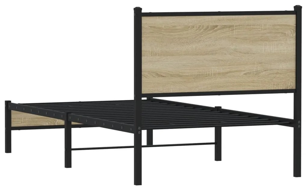 vidaXL Σκελετός Κρεβ. Χωρίς Στρώμα Sonoma Δρυς 90x200 εκ. Μεταλλικό