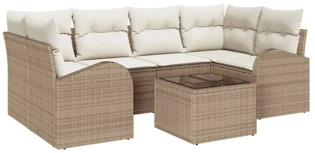 vidaXL Σετ Καναπέ Κήπου με μαξιλάρι με αποθήκευση 7 pcs Μπεζ και Κρέμα