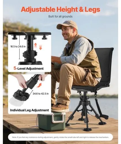 VEVOR Hunting Chair 360° Swivel Folding Blind Chair Adjustable Legs Seat Cover