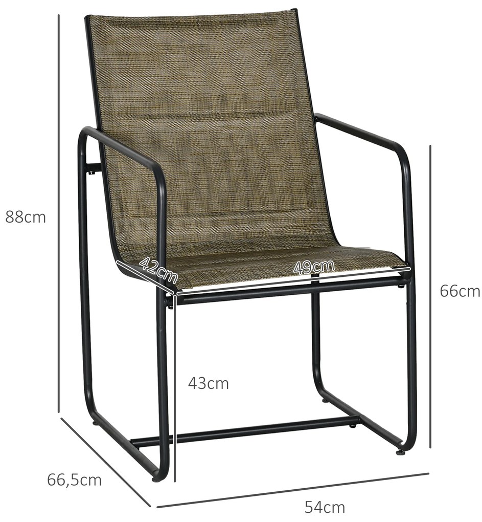 Outsunny Καρέκλα κήπου, σετ 2 τεμαχίων, διαπνέον κάλυμμα, ανθεκτικό μεταλλικό πλαίσιο, 54x66,5x88cm, Μαύρο/Καφέ