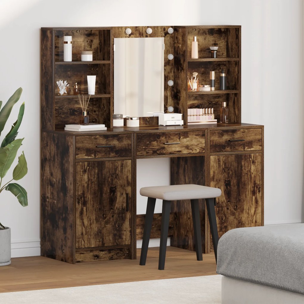 vidaXL Σετ Τραπεζιού Μακιγιάζ 3 pcs Καπνιστό Δρύς 50 x 41 x 135 εκ