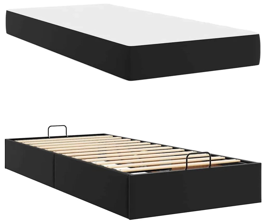 vidaXL Σκελετός κρεβατιού με στρώμα Μαύρο 80 x 200 cm Τεχνητό δέρμα