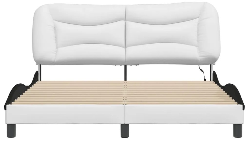 vidaXL Πλαίσιο Κρεβατιού με LED Λευκό/Μαύρο 160x200εκ. Συνθετικό Δέρμα