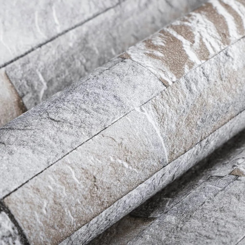 vidaXL Ταπετσαρία 3D με Σχέδιο Πέτρας Γκρι και Καφέ 10x0,53μ Non-woven