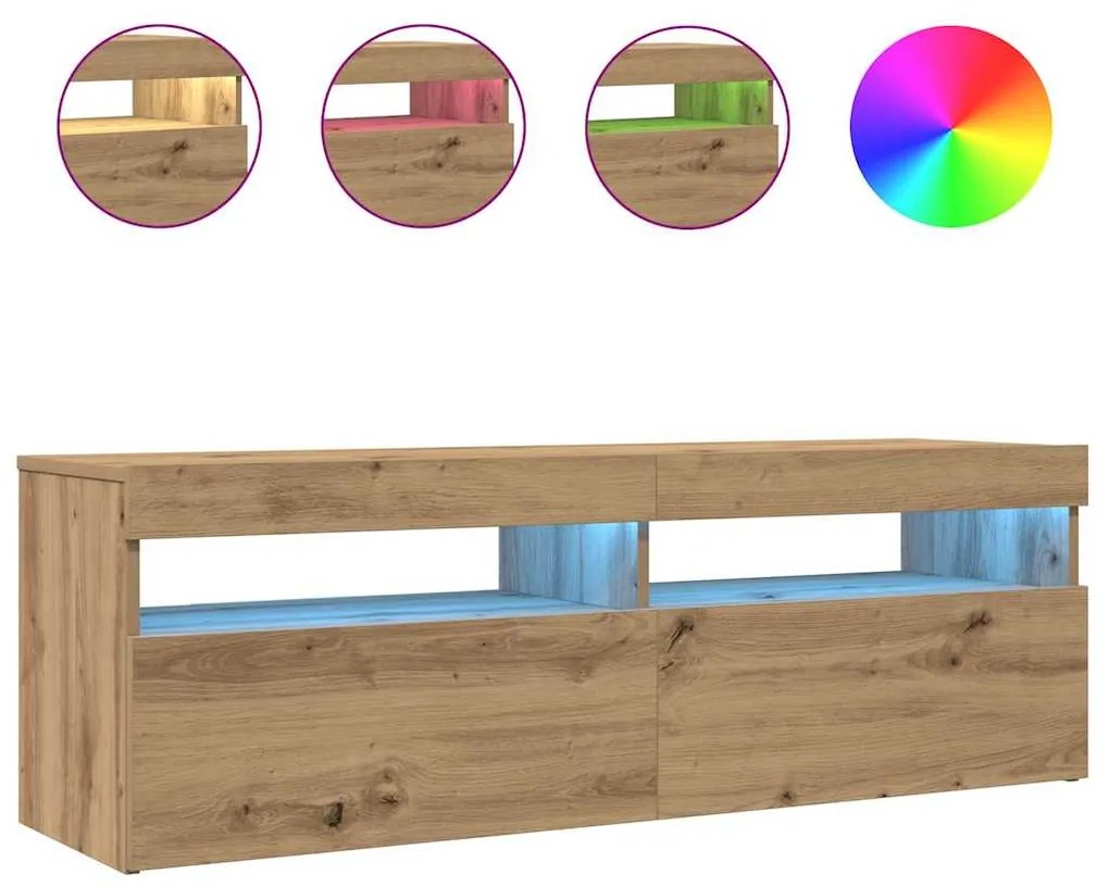 vidaXL Έπιπλο Τηλεόρασης με LED Αρτισιανή Δρυς 120x35x40 εκ Επεξ.Ξύλο